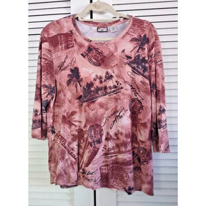 Caribbean Joe Womens XL 3/4 Sleeve Top Pullover Colorful Beach Tropical